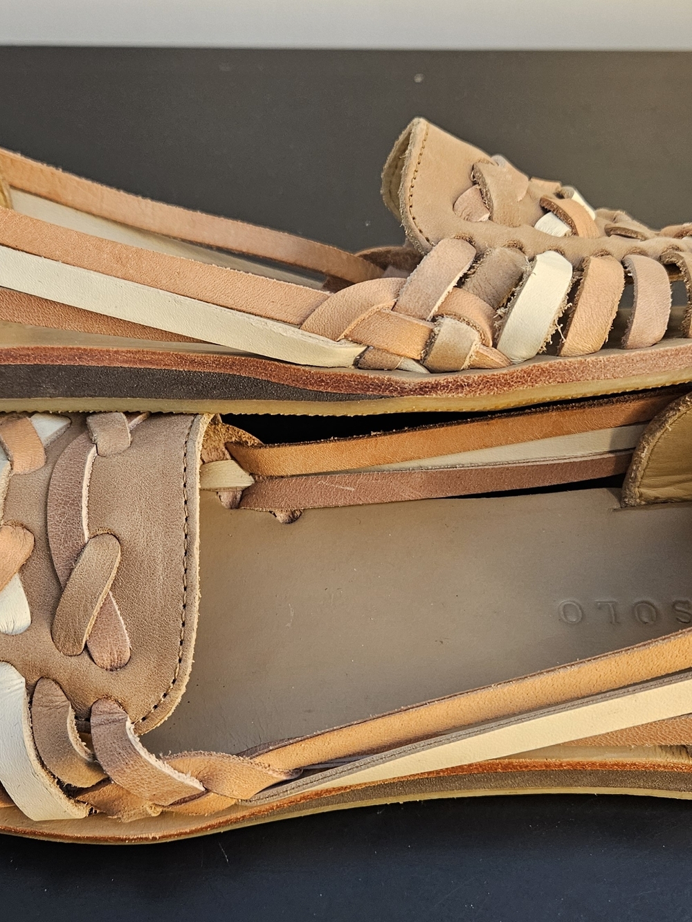 Nisolo Woven Leather Huarache Flats - Tan & Cream Nisolo Sandal - Picture 4 of 6